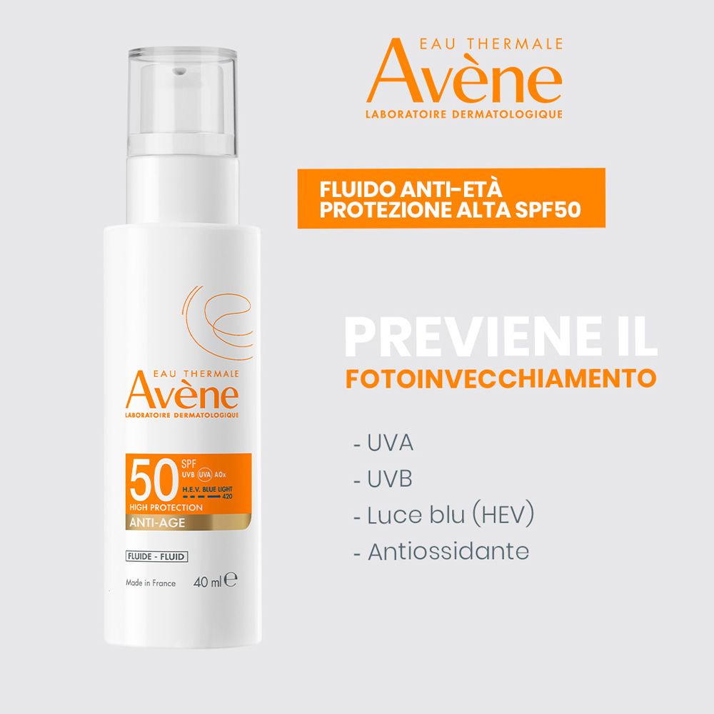 Eau Thermale Avène FLUIDO ANTI-ETÀ Protezione alta SPF 50 triasorb +H.A.