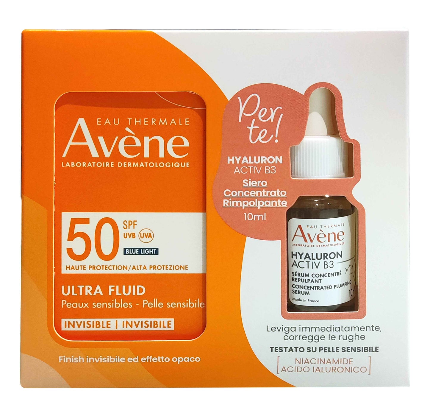 AVENE SOLARE ULTRA FLUID SPF50 50 ml + HYALURON ACTIVE B3 SIERO 10 ml 989333808 Categorie: Cosmetici e Bellezza, Solari