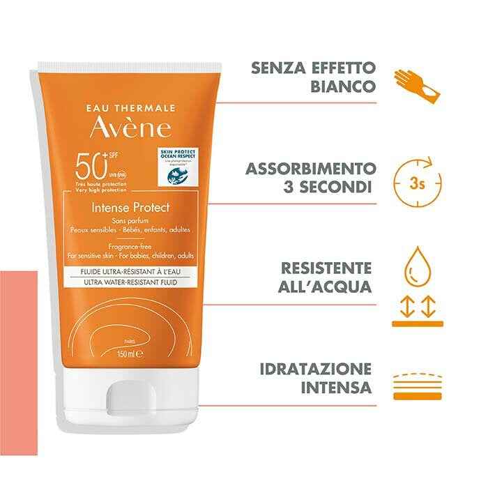 Avène Intense Protect SPF 50+ 150 ml – Fluido Senza Profumo, Ultra Resistente all’Acqua
