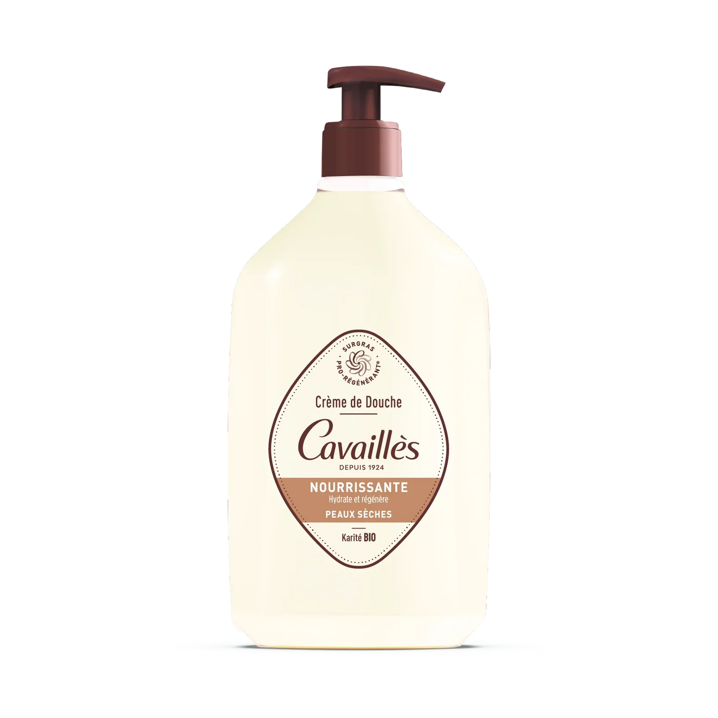 Crema doccia nutriente Cavaillès per pelli secche, flacone con dispenser, Karité BIO