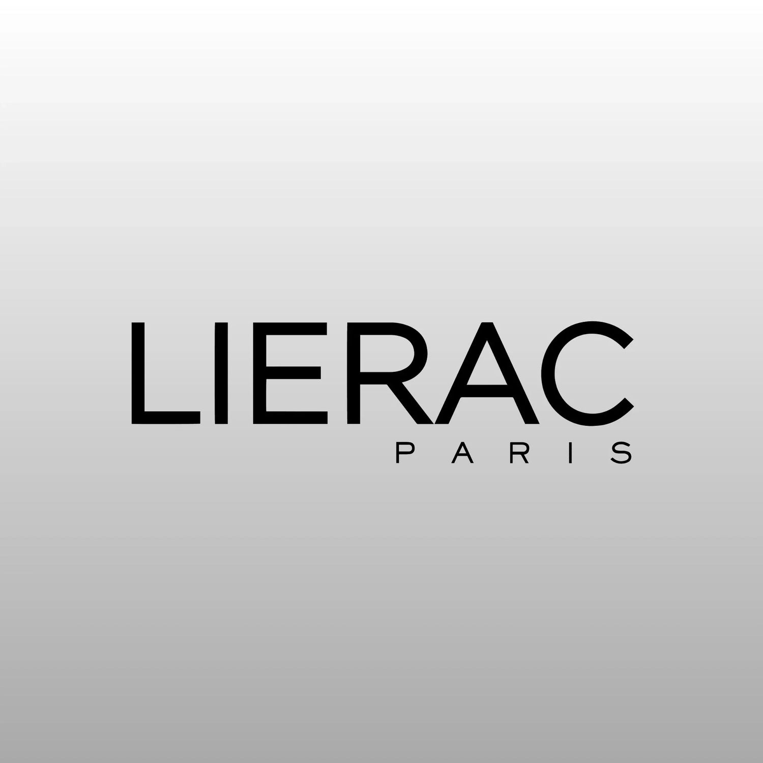 Logo Lierac Paris su sfondo sfumato grigio, cosmetici e dermocosmesi