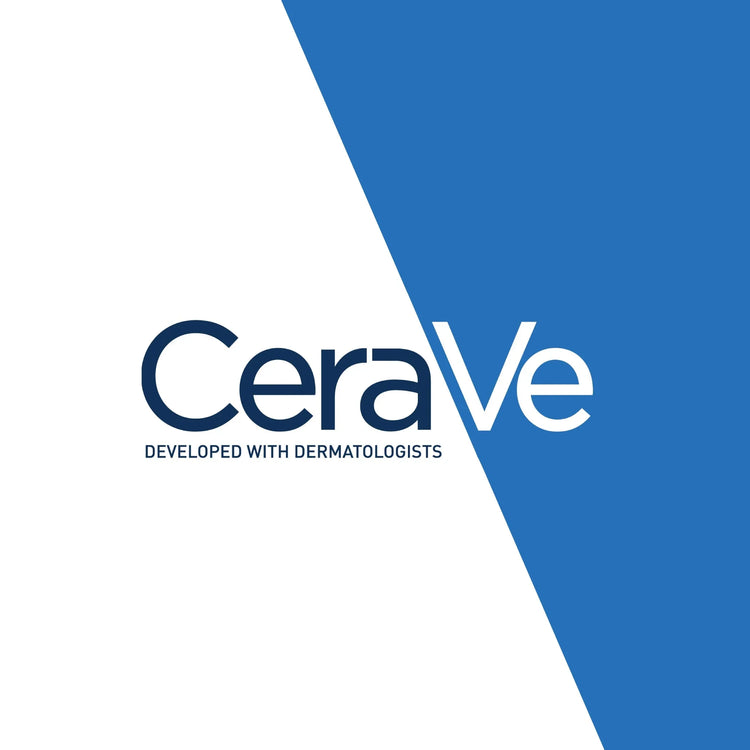 Logo CeraVe su sfondo bianco e blu, prodotti dermocosmesi e skincare
