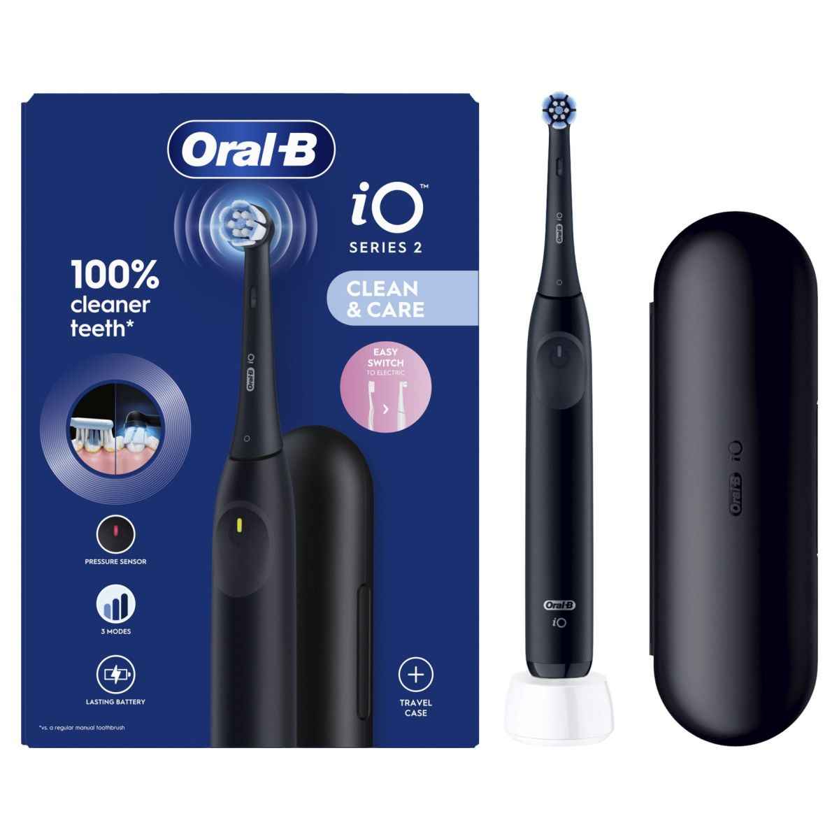 Oral-B Spazzolino Elettrico iO 2 Nero, 1 Testina, 1 Custodia Da Viaggio + Dentifricio Advanced Protezione Gengive