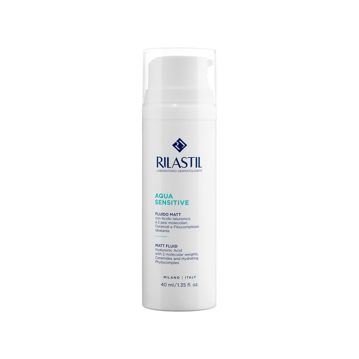 Flacone Rilastil Aqua Sensitive Fluido Matt effetto opacizzante per pelle mista, grassa e sensibile - Farmacia Maria Cristina Torino