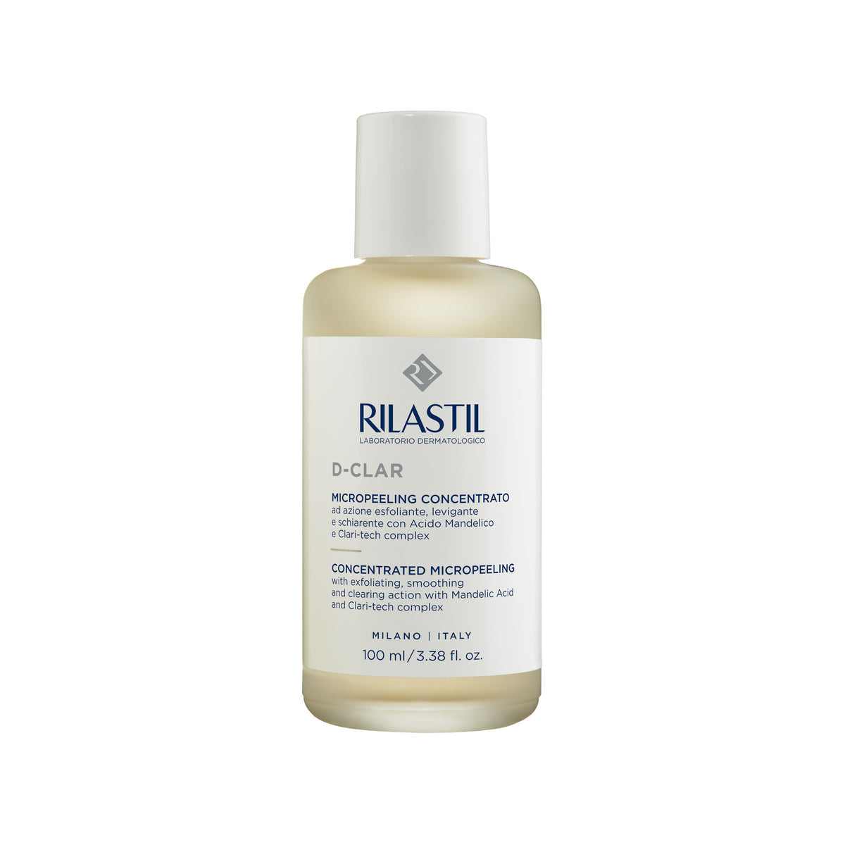 Flacone di Rilastil D-Clar Micropeeling Concentrato bifasico presso Farmacia Maria Cristina Torino.
