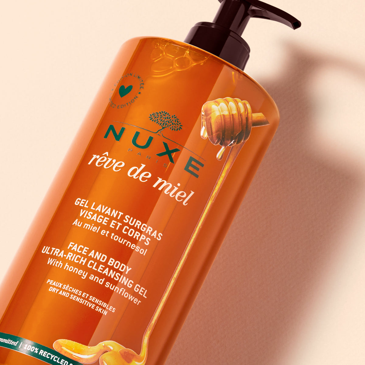 dettaglio di Nuxe Rêve de Miel Gel Detergente Liporestitutivo 750ml con erogatore - Farmacia Maria Cristina Torino