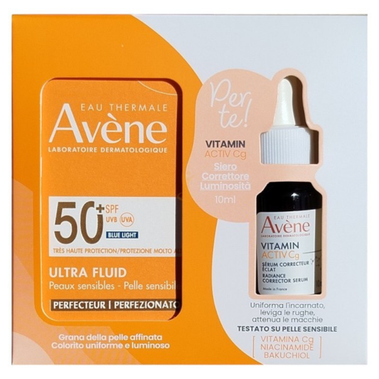 Avene Solari Ultra Fluid Perfezionatore Spf 50+ Protezione Molto Alta Colorata 50ml + Vitamin Activ Cg Siero 10ml Omaggio