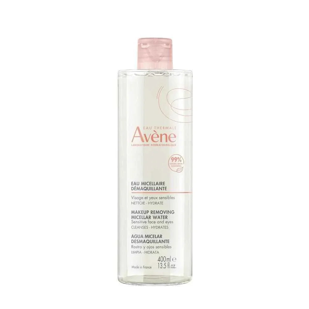 Eau micellaire struccante per viso e occhi sensibili, flacone trasparente 400ml