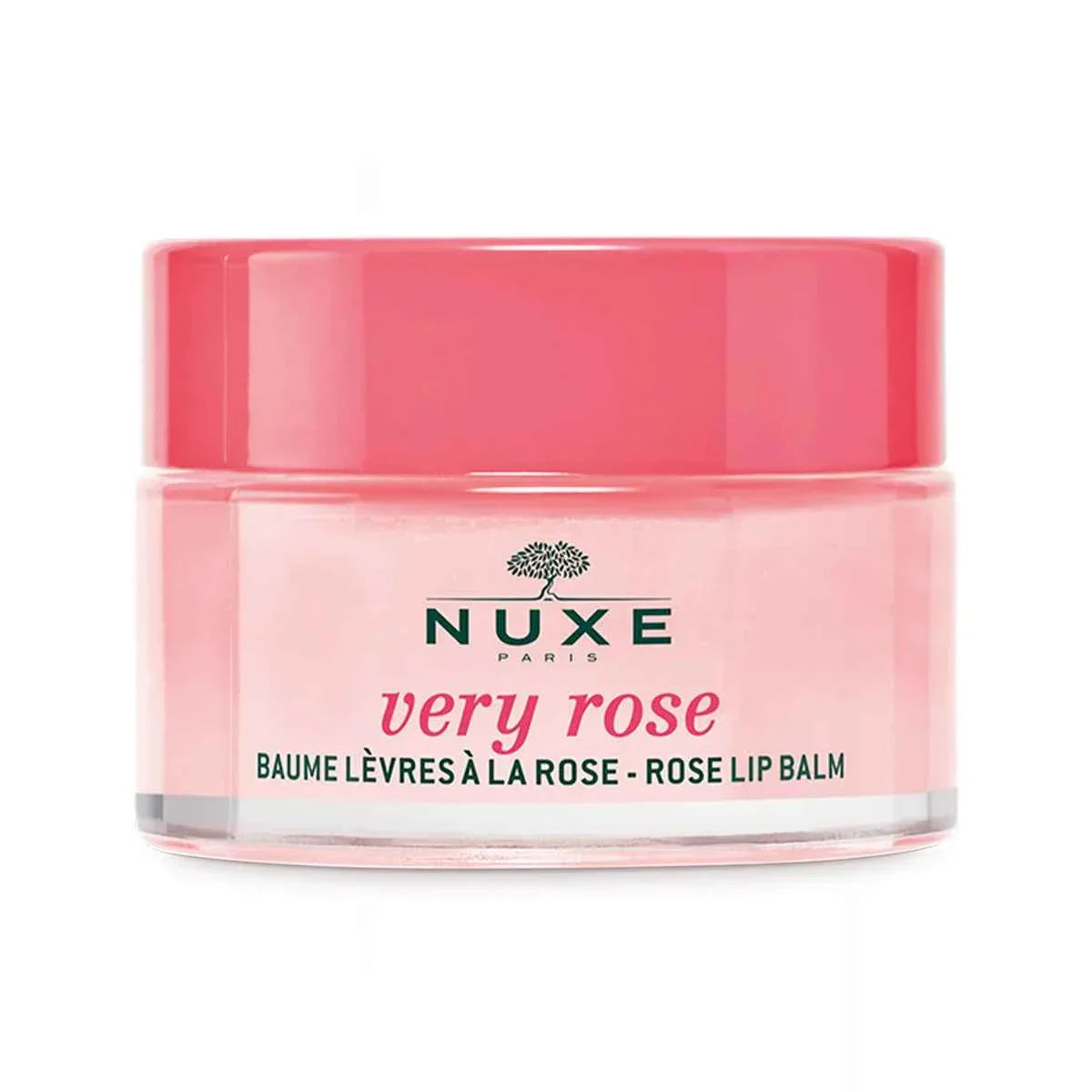Balsamo labbra Nuxe Very Rose in vasetto rosa, idratante labbra alla rosa, cosmetico
