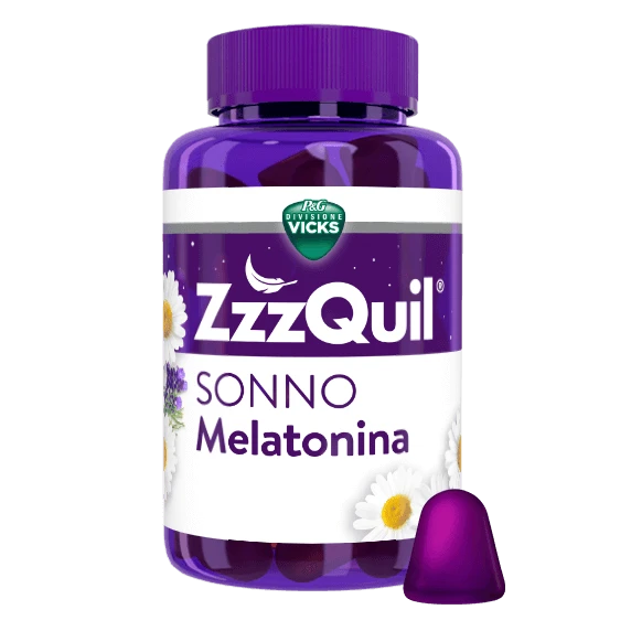 ZzzQuil Pastiglie Gommose alla Melatonina per Dormire, con Valeriana, Camomilla e Lavanda, Gusto Frutti di Bosco